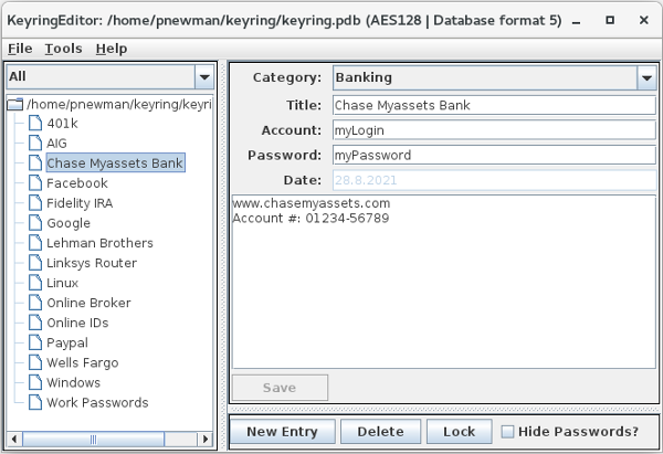 KeyringEditor Screenshot on Linux KeyringEditor Screenshot